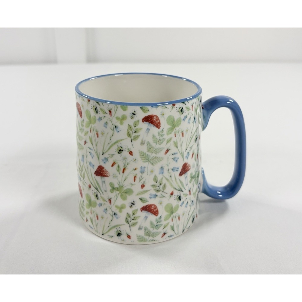 10 Strawberry Street Bella Mushrooms and Insects Coffee Mug 16oz Blue Handle
